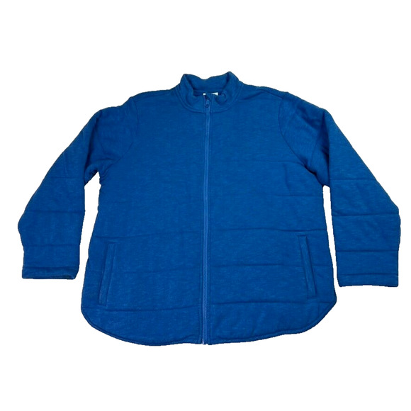 J. Jill Fit Jacket Womens XL Imperial Blue Quilted Knit Zip UP Comfy Curved Hem - Picture 2 of 8